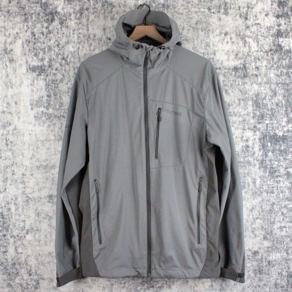Marmot Gore Windstopper Jacket Mens L Gray Softshell Hooded Full Zip